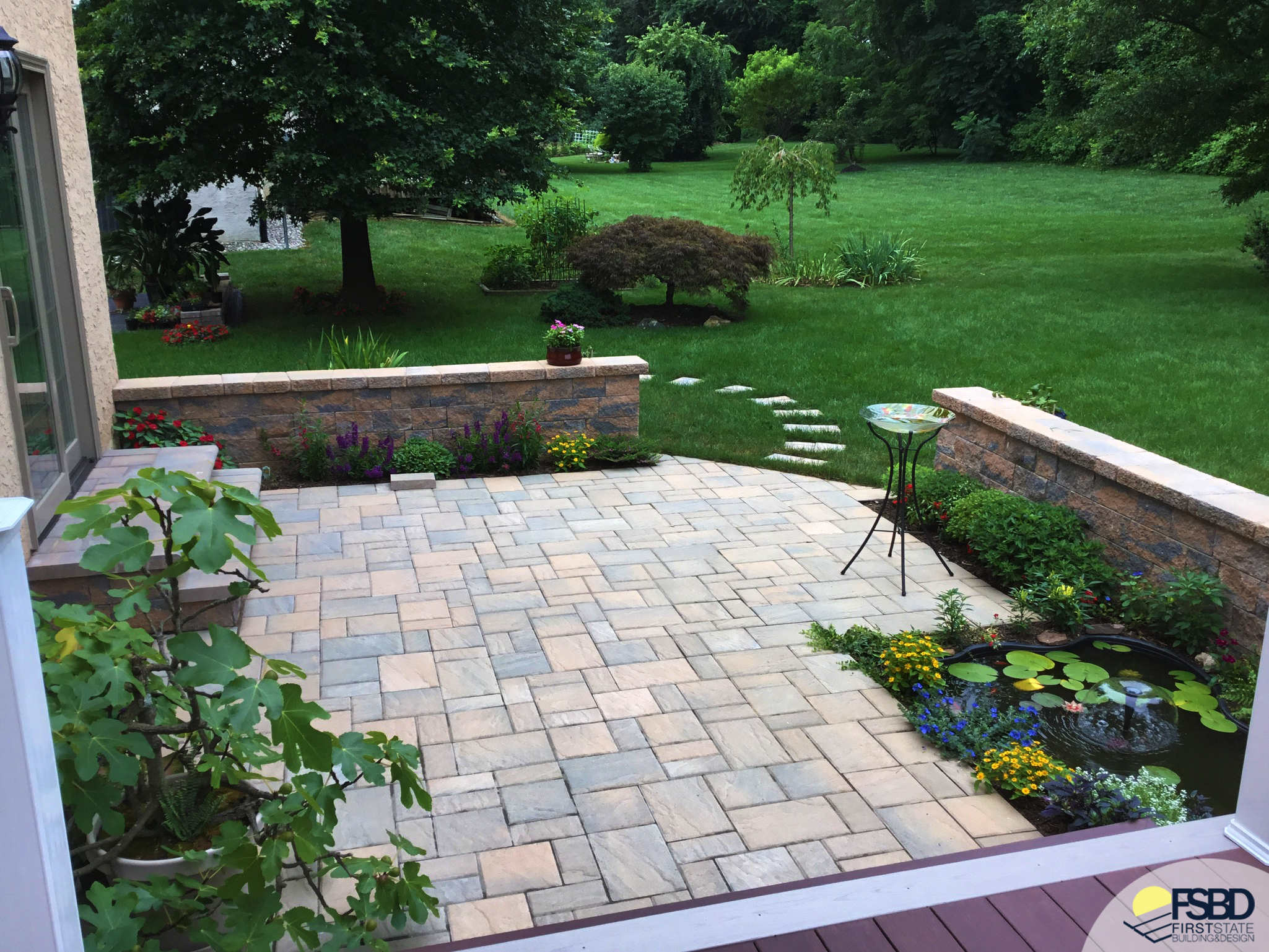 Stone patio and wall