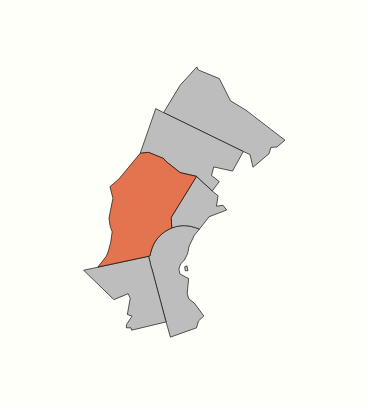 A simplified map highlights a central area in orange within a larger group of regions shown in gray. The orange section is distinct, suggesting it’s the focus of interest within the gray regions.